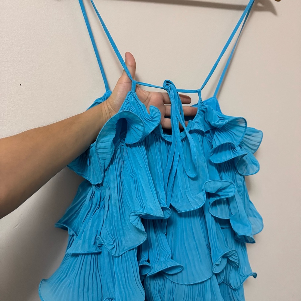 Mable (S) NWT AUSTYN blue ruffle tiered Bailey textured mini dress - Picture 7 of 7